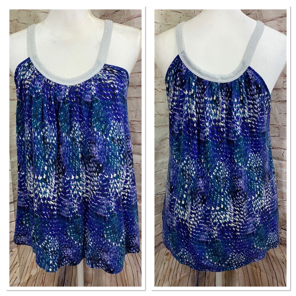 Ecote Anthropologie tank blue pattern w silver Med